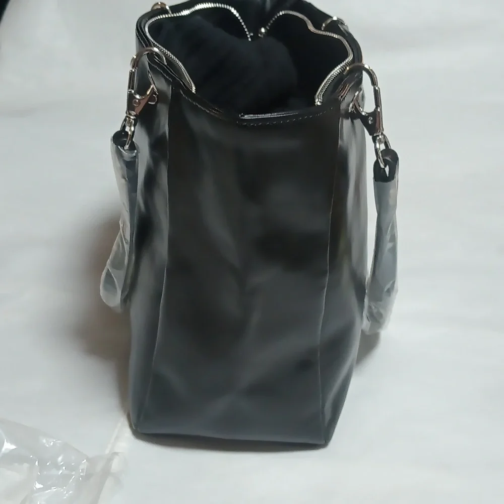 Opening Ceremony Shiny Black Leather Tote Bag